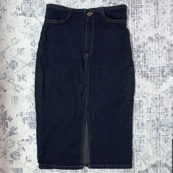 VTG Forever 21 Dark Denim Midi Skirt S - Picture 1 of 7